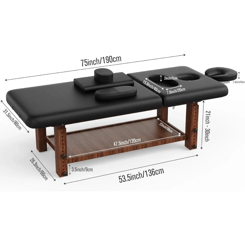 Wood Massage Table with Adjustable Face Pillow and Adjustable Legs for Treatment, Spa Facial Professional Massage Bed