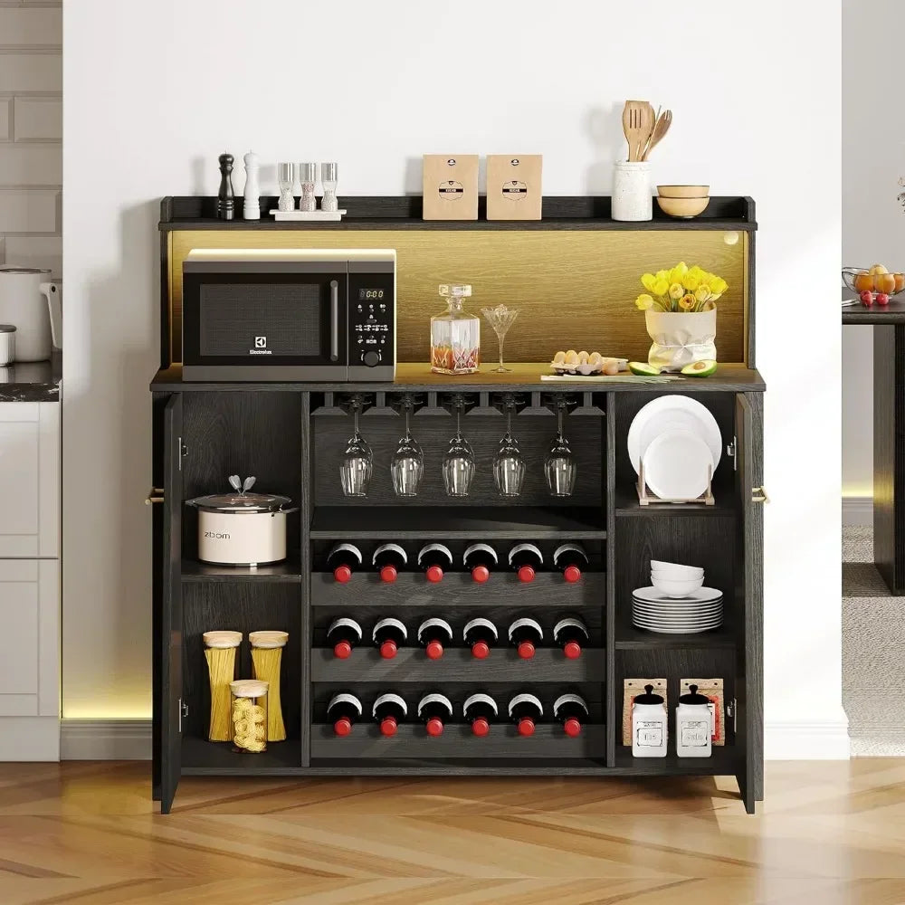 Wine Cabinets,47'' Sideboard Buffet Bar Cabinet with Wine Rack and Glass Holder, Adjustable Shelf, Wine Cabinets with LED Light