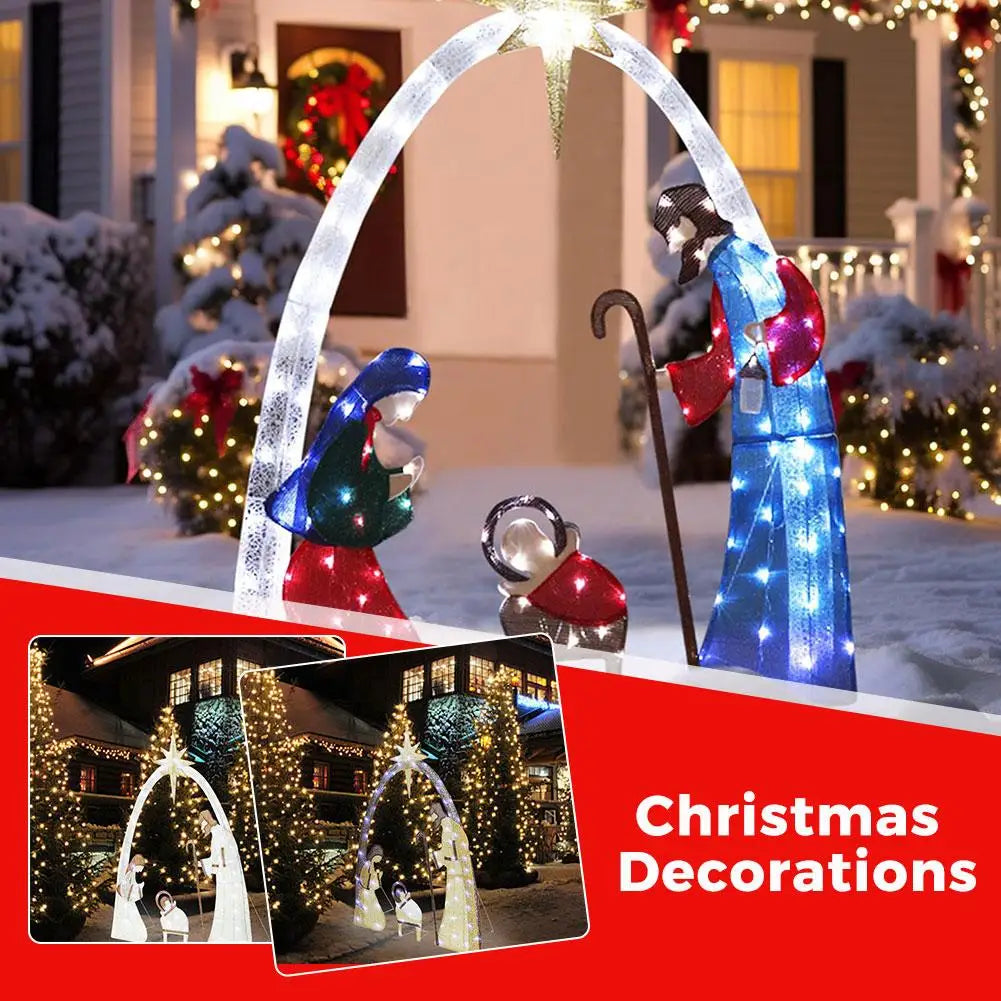 Outdoor Christmas Decoration Lighted Outdoor Nativity Set 5ft Jesus Nativity Scene With LED Lights For Holiday Lawn Garden Decor