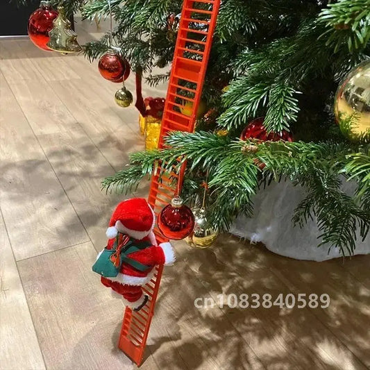 Electric Climbing Ladder Santa Claus, NewYear Gift, Christmas Ornament Decoration Home, Christmas Tree Hanging Decor with Music