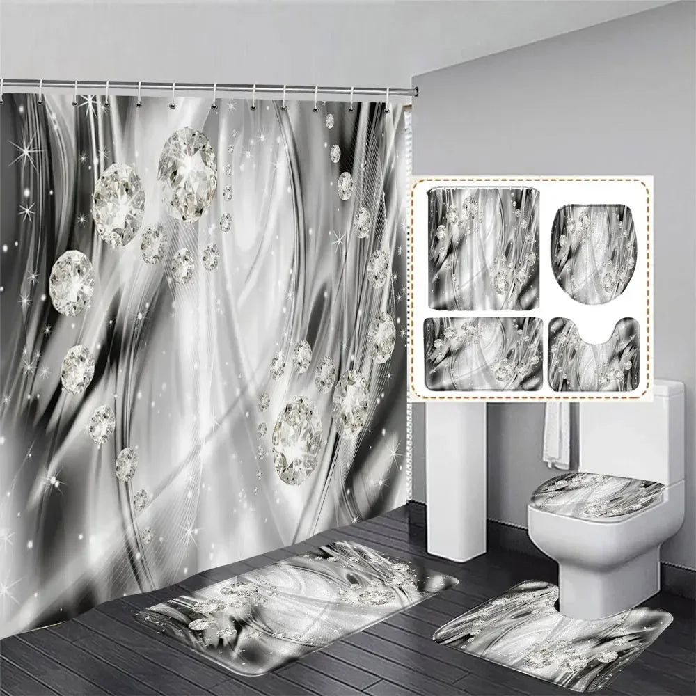 Elegant Bouquet of Fantastic White Flowers 3D Style Shower Curtain Bathroom Curtain with Bath Rug Carpet Set Floral Home Decor