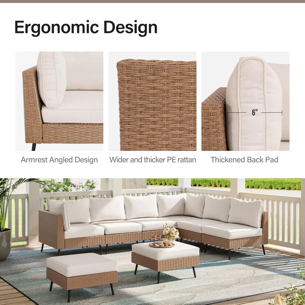 Outdoor Patio Furniture, PE Rattan Wicker Patio Conversation Sets,All Weather Patio Furniture Set,8 Piece Outdoor Sectional Sofa