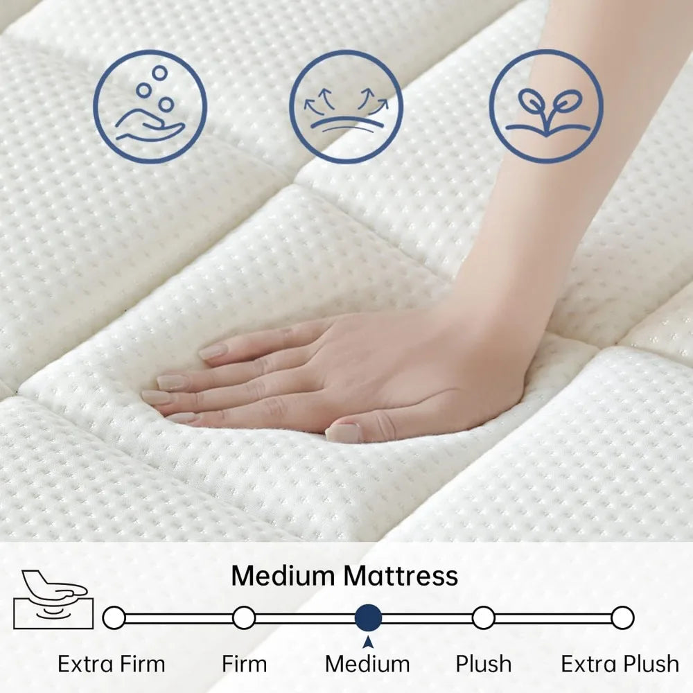 Medium Firm Mattress, Hybrid Mattress in a Box, Motion Isolation Mattress with Gel Memory Foam & Pocket Spring, Edge Support