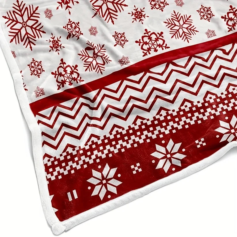 Christmas Throw Fleece Blanket For Winter Super Soft Warm Reversible Fuzzy Fleece Snowflake Holiday Blanket For Couch Sofa Home