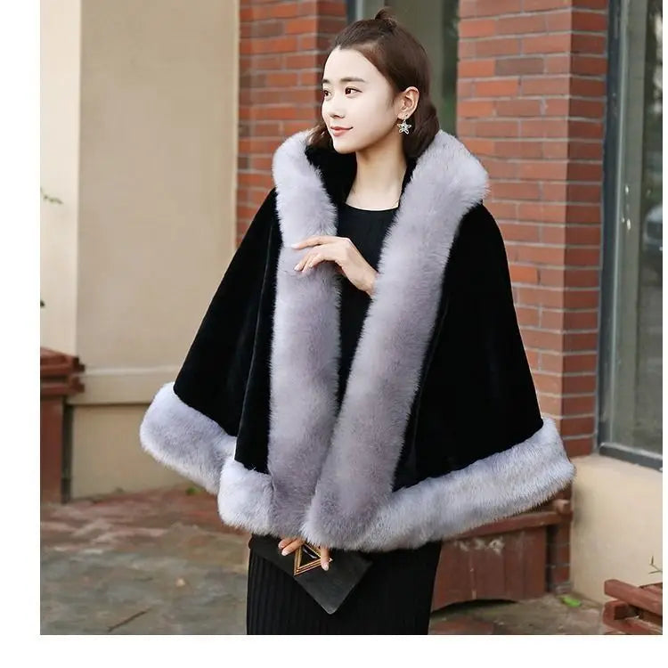 Cloak Poncho Capes New Chinese Style Qipao Shawl With Thickened Autumn Winter Imitate Fur Like Plush Women Cape Lady Coat E1533