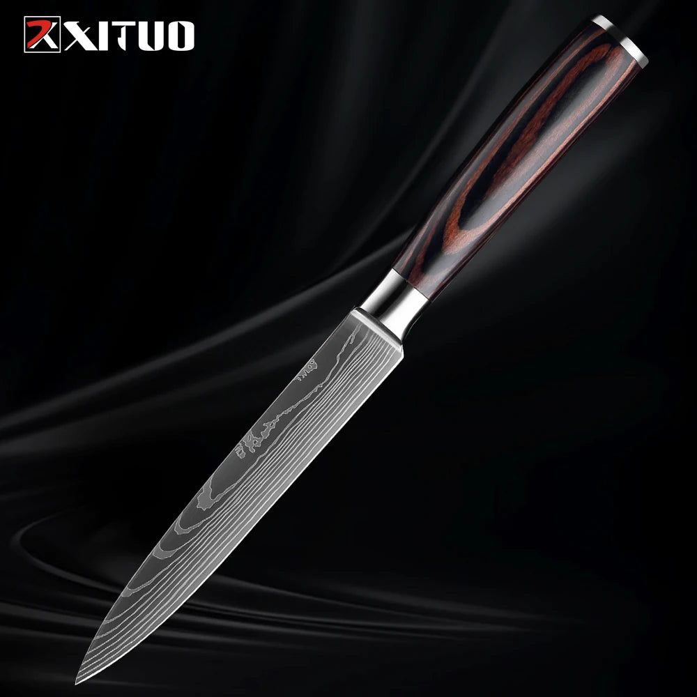 XITUO Kitchen Knife Set 1-9PCS,7Cr17Mov Stainless Steel Sharp Chef Knife Santoku Knife Fruit knife Ergonomic Pakkawood Handle