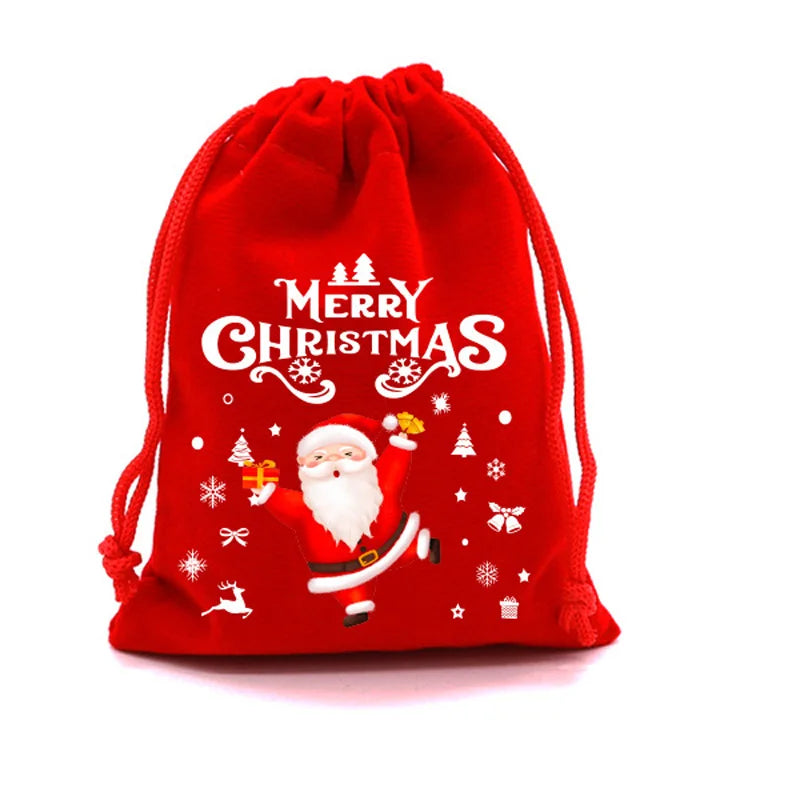 5/10PCS Christmas Gift Bags Velvet Storage Bags for Candy Snack Drawstring Wrapping Bag Xmas Gifts Packing Bag Gift Decoration