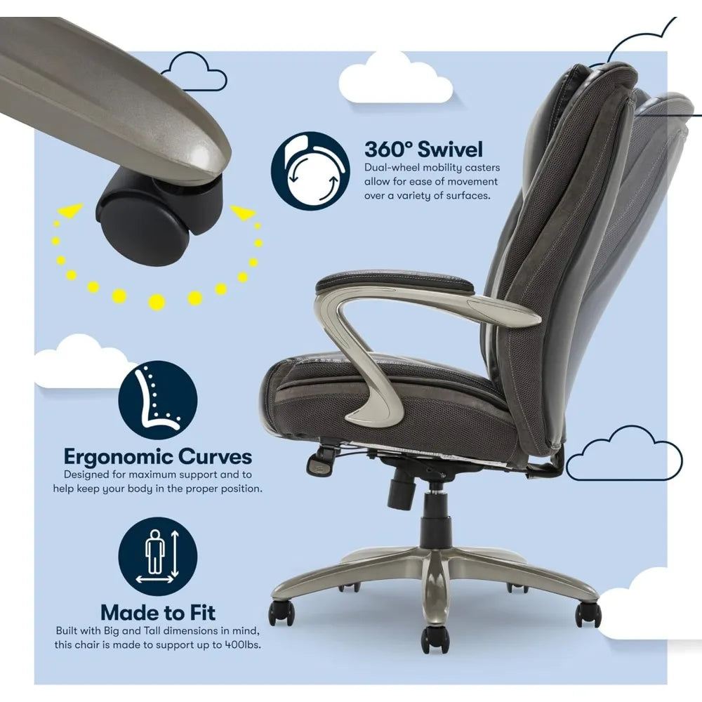 Smart Layers™ Hensley Big & Tall Ergonomic Bonded Leather High-Back Office Chair, Black/Silver