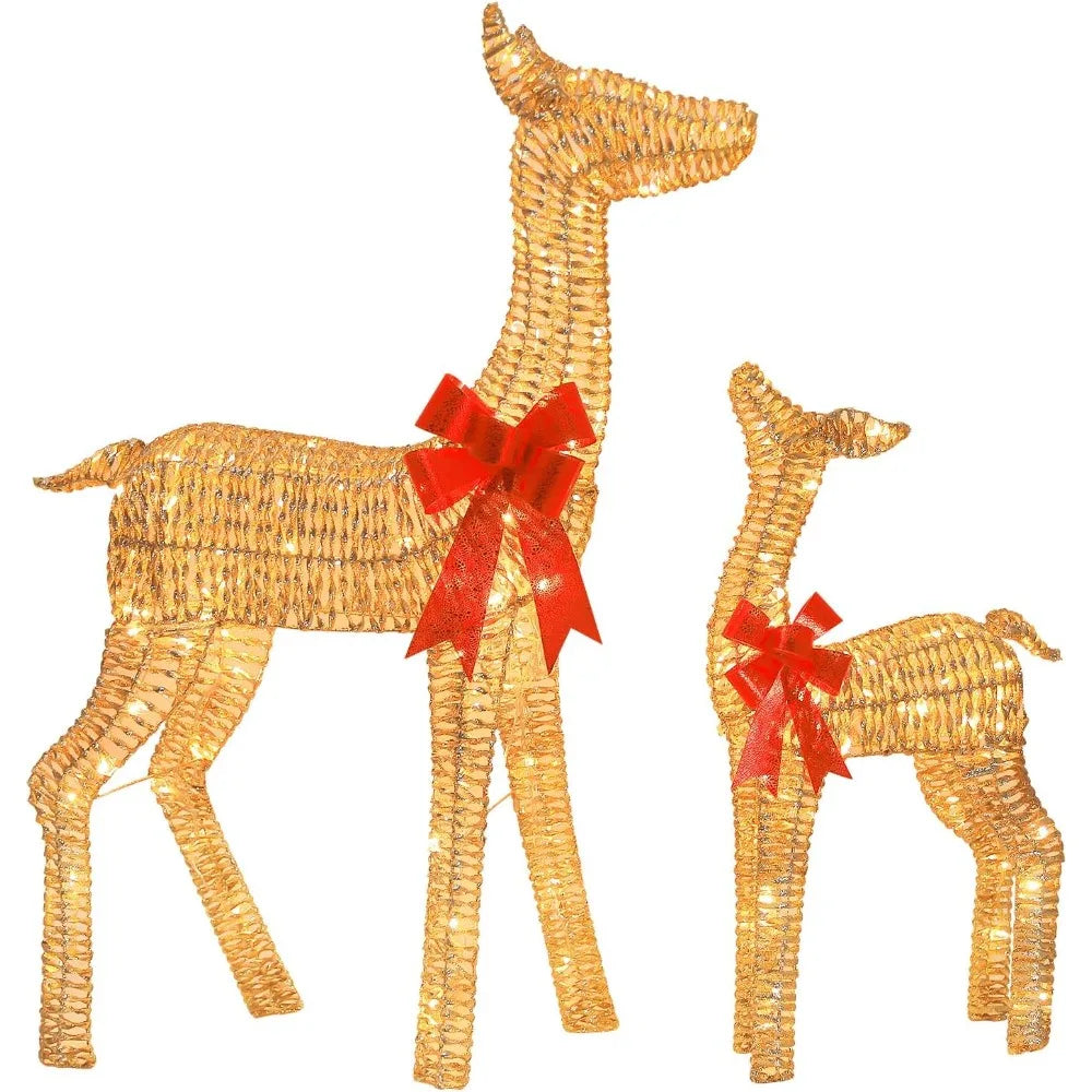 Pre-lit Christmas Reindeers, 2-Piece Lighted Christmas Deers with 130 Warm White LED Lights, Outdoor Reindeer