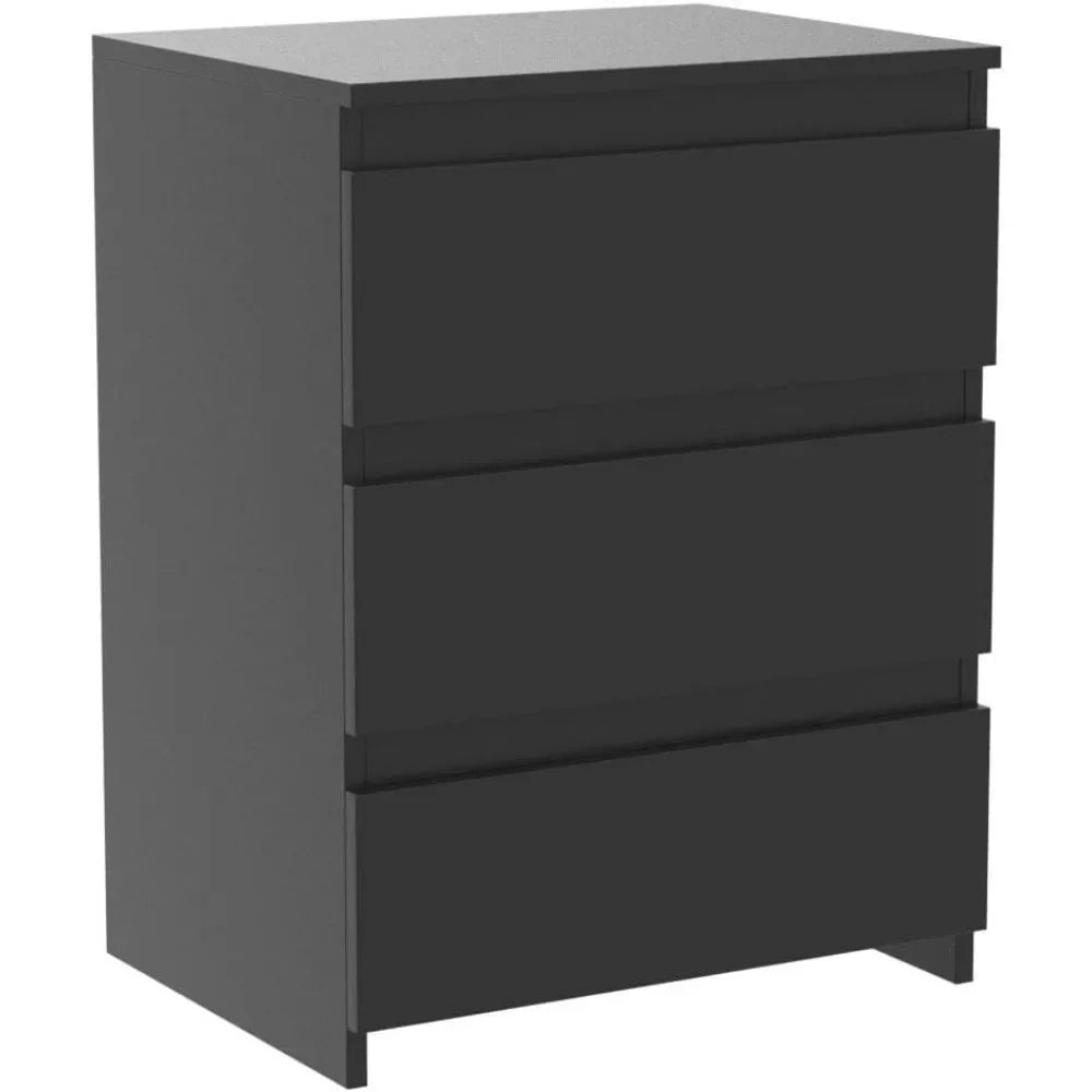 Wood Nightstands Set of 2, Bedside Tables with 3 Drawers, Cabinet Units Accent Tables with Storage Space for Bedroom, Black