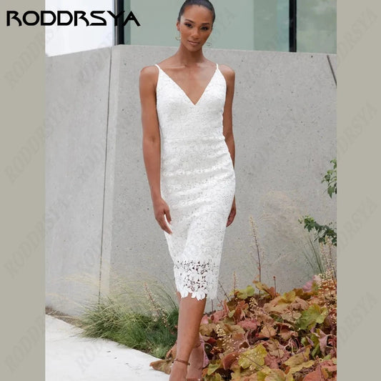 RODDRSYA Spaghetti Straps V-Neck Wedding Dresses For Women Lace Appliques Bridal Gowns Sleeveless Backless Vestido De Noiva