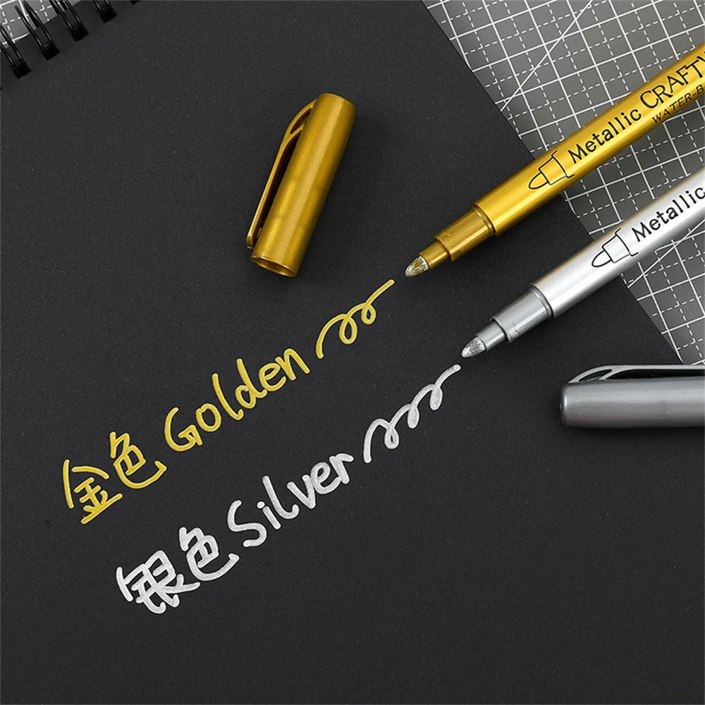 Gold Silver Metallic Marker Pen Waterproof Permanent Paint Marker Pen for Rock Mug Ceramic Glass DIY Painting School Supplies