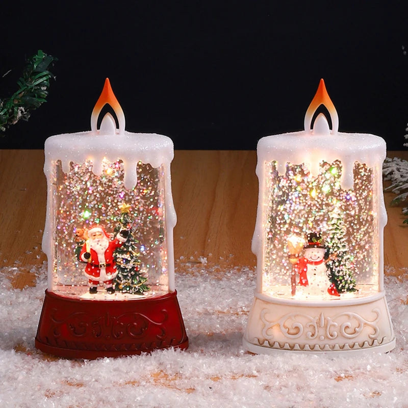 Christmas Flameless Candle Water Glittering Light-Up Candle Christmas Snow Globe Candle Party Decor Christmas Holiday