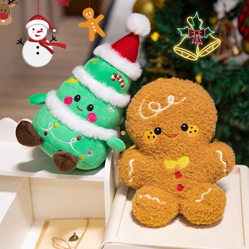 Kawaii Cartoon Christmas Series Plush Doll Pillow Gingerbread Man Christmas Tree Santa Claus Plush Toy Home Holiday Decoration