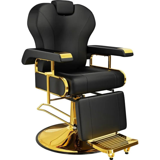 Professional Reclining Barber Chair with Removable Headrest,Comfortable Seat Cushion, 360 Swivel, Weight Capacity 440 lbs