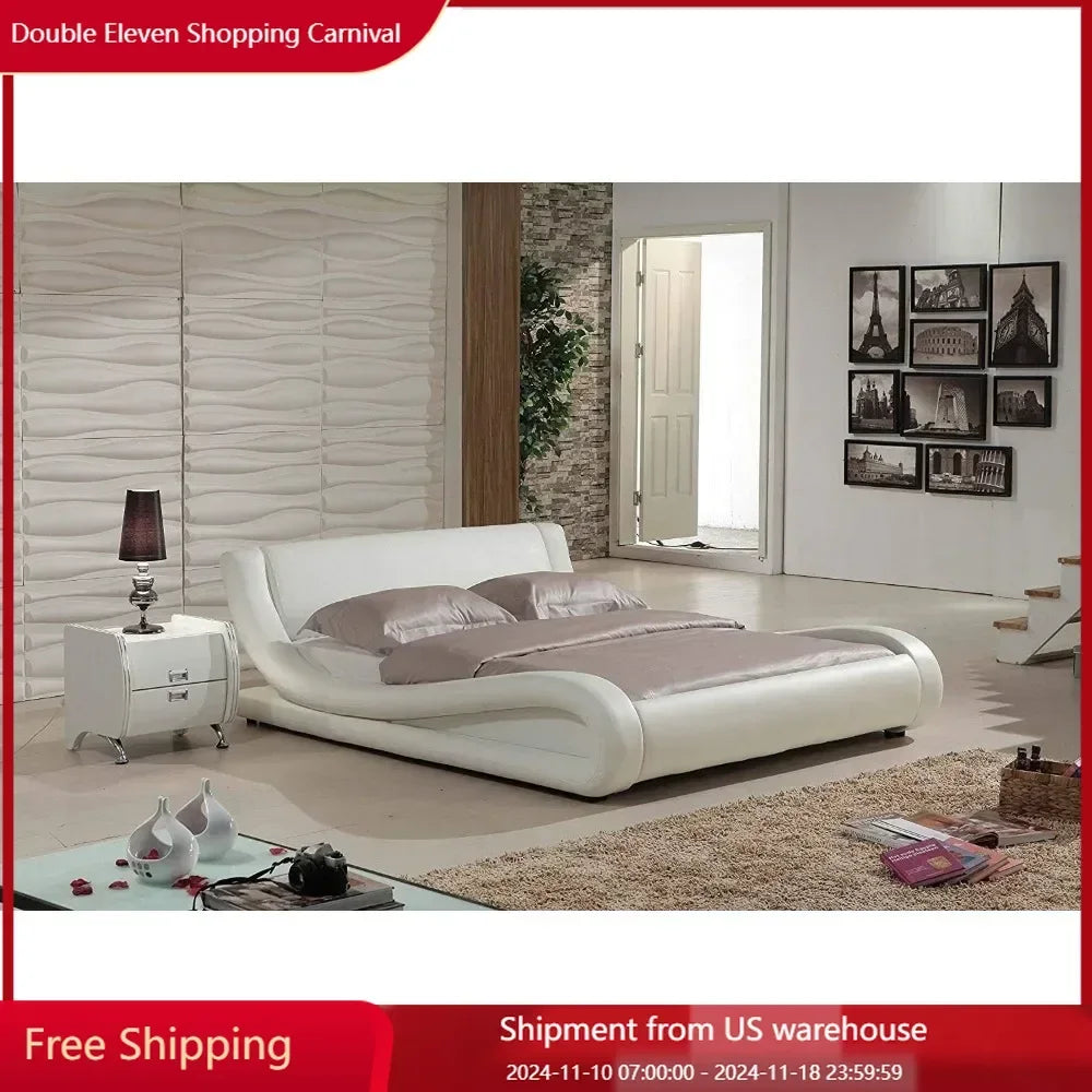 Bed Frames Modern Faux Leather Platform Bed with Built In Headboard,Bedroom Furniture Features A Curved Rails Design Bed Frames