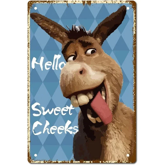 1pc Sign Donkey Sign Funny Bathroom Quote Vintage Metal Tin Sign Wall Art Garden House for Bathroom Christmas Decor