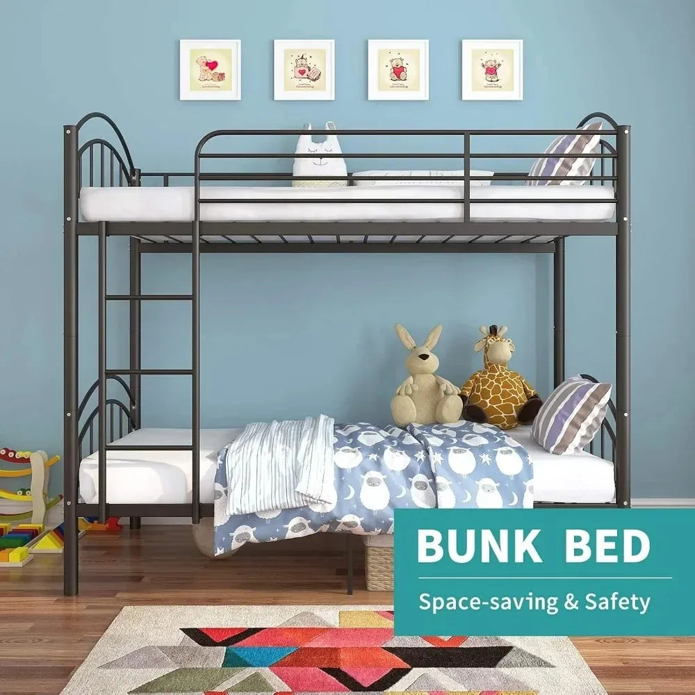 Bunk Beds Frame Twin Over Twin, Convertible Into 2 Individual Metal Bed Frame, Removable Ladder & Safety Guard Rail (Black)