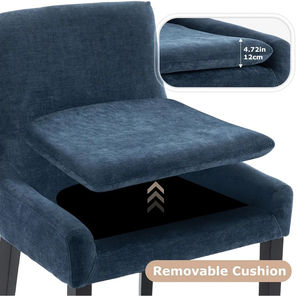 Upholstered Corduroy Accent Side Leisure Chairs With Mid Back and Wood Legs for Living Room/Dining Room-Blue Chair Chaises Table