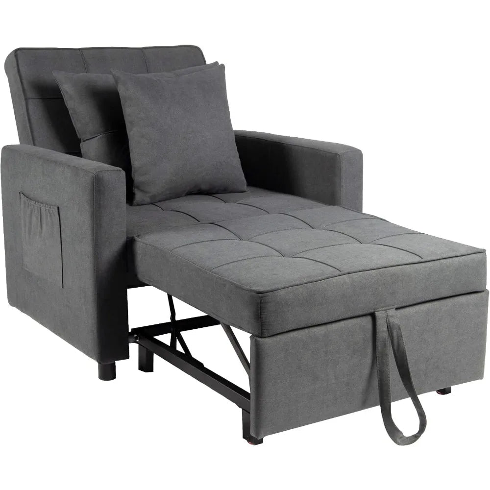 Sofa Bed Chair 3-in-1 Convertible, Lounger Sleeper, Single Recliner for Small Space with Adjustable Backrest (Dark Grey)