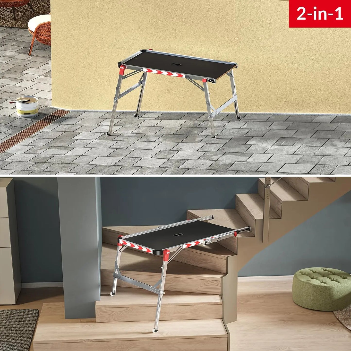 Work & Staircase Platform  Length and Height-Adjustable Telescopic Rails and feet  Integrated Bubble Level| for use