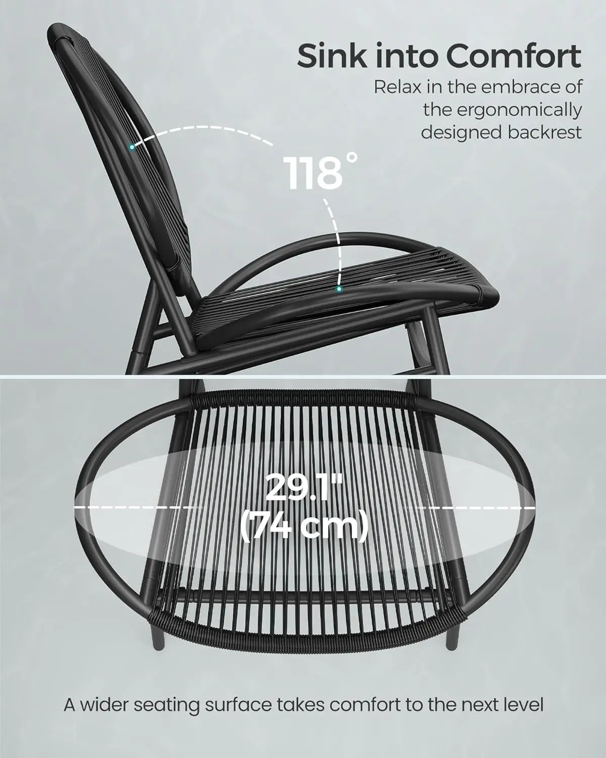 Furniture Set 3 Pieces, Garden Bistro Set, Acapulco Chairs, Outdoor Seating, Side Table and 2 Chairs, Indoor and Outdoor