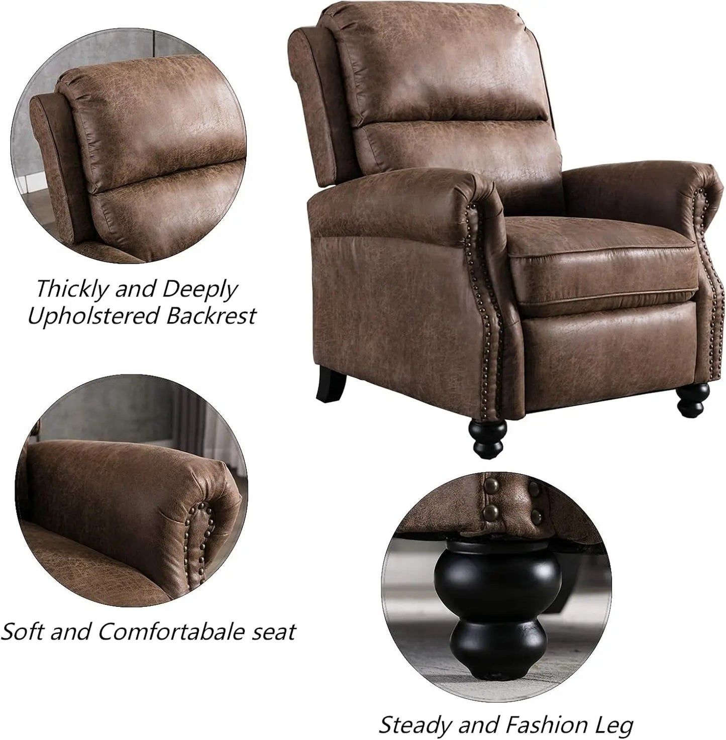 Recliner Chair Faux Leather Armchair Push Back Recliner with Rivet Decoration Single Sofa Accent Chair for Living Room