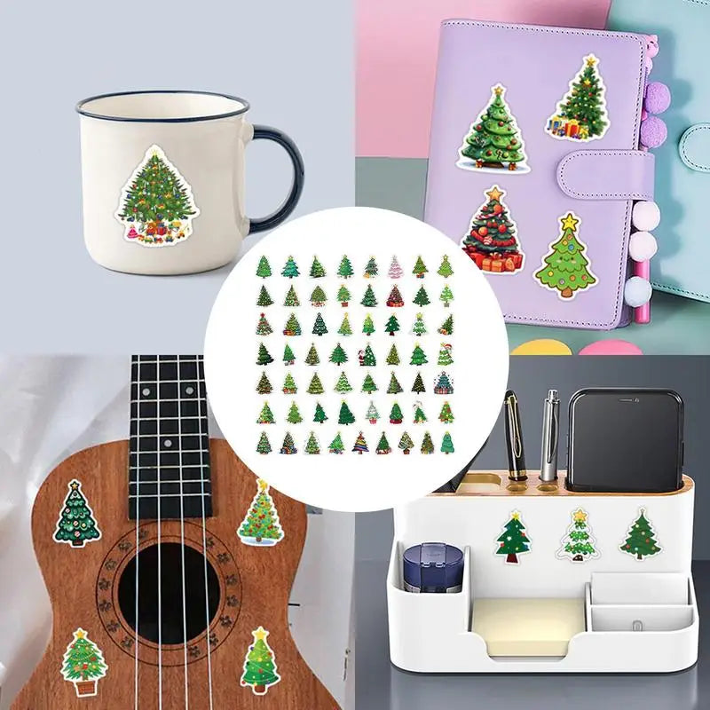 Christmas Stickers For Kids Cute Stickers Wall Decor 55X Waterproof Stickers Home Decor Christmas Tree Cartoon Stickers