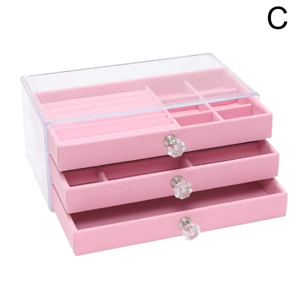 1 Piece Of High-capacity Three-layer Flannel Jewelry Box Drawer Jewelry Box Storage Earrings Necklace