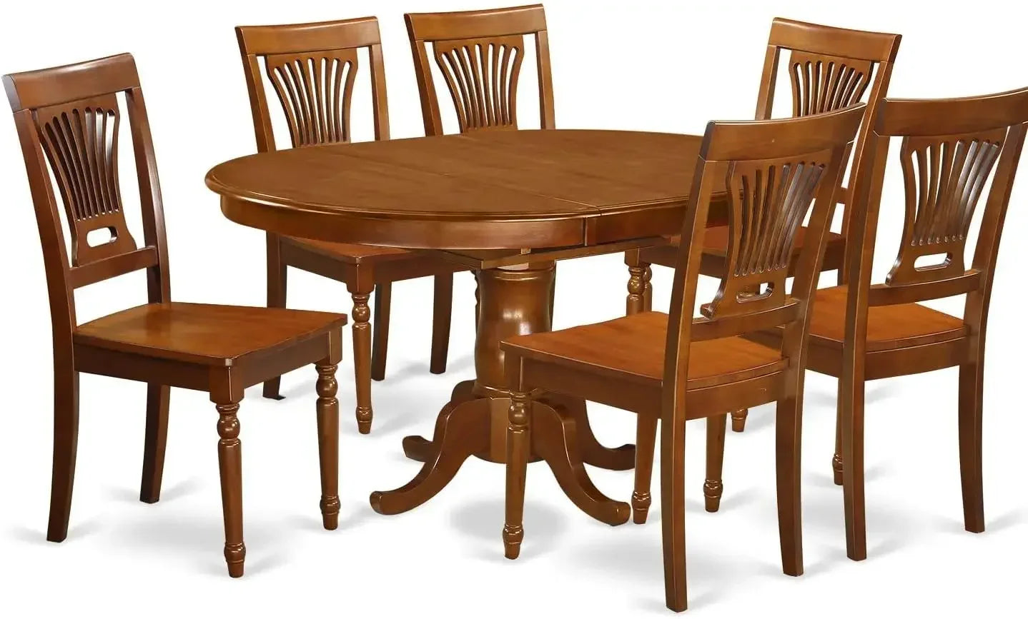 Dining Room Furniture Set 7 Piece Consist of an Oval Kitchen Table with Butterfly Leaf and 6 Linen Fabric Upholstered Chairs