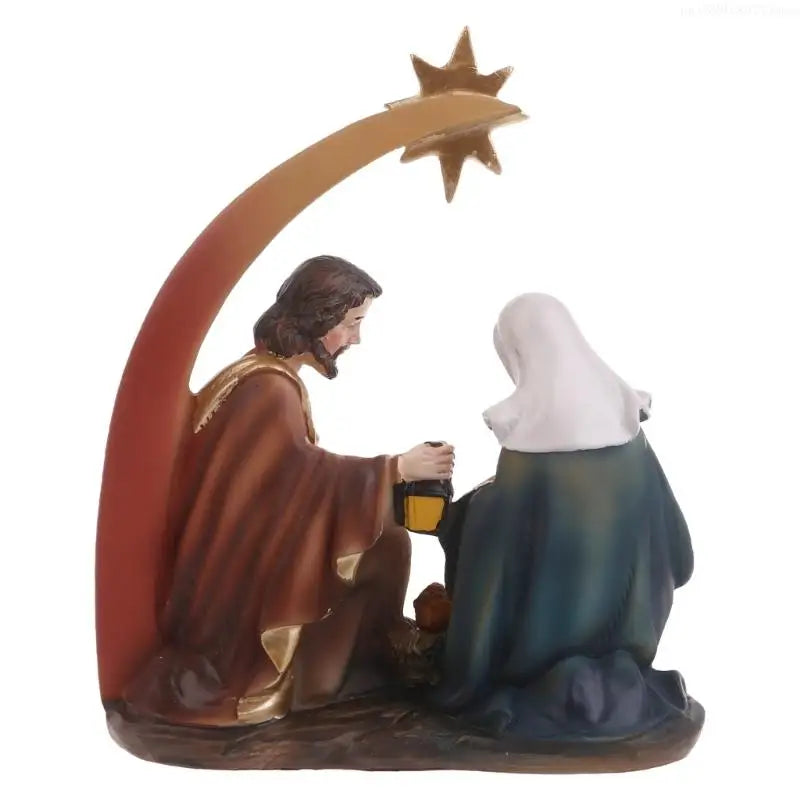 Holy Family Statue Christmas Nativity Set Religious Figurine with Star Resin Ornament Gifts Home Decor Resin Material R7UB