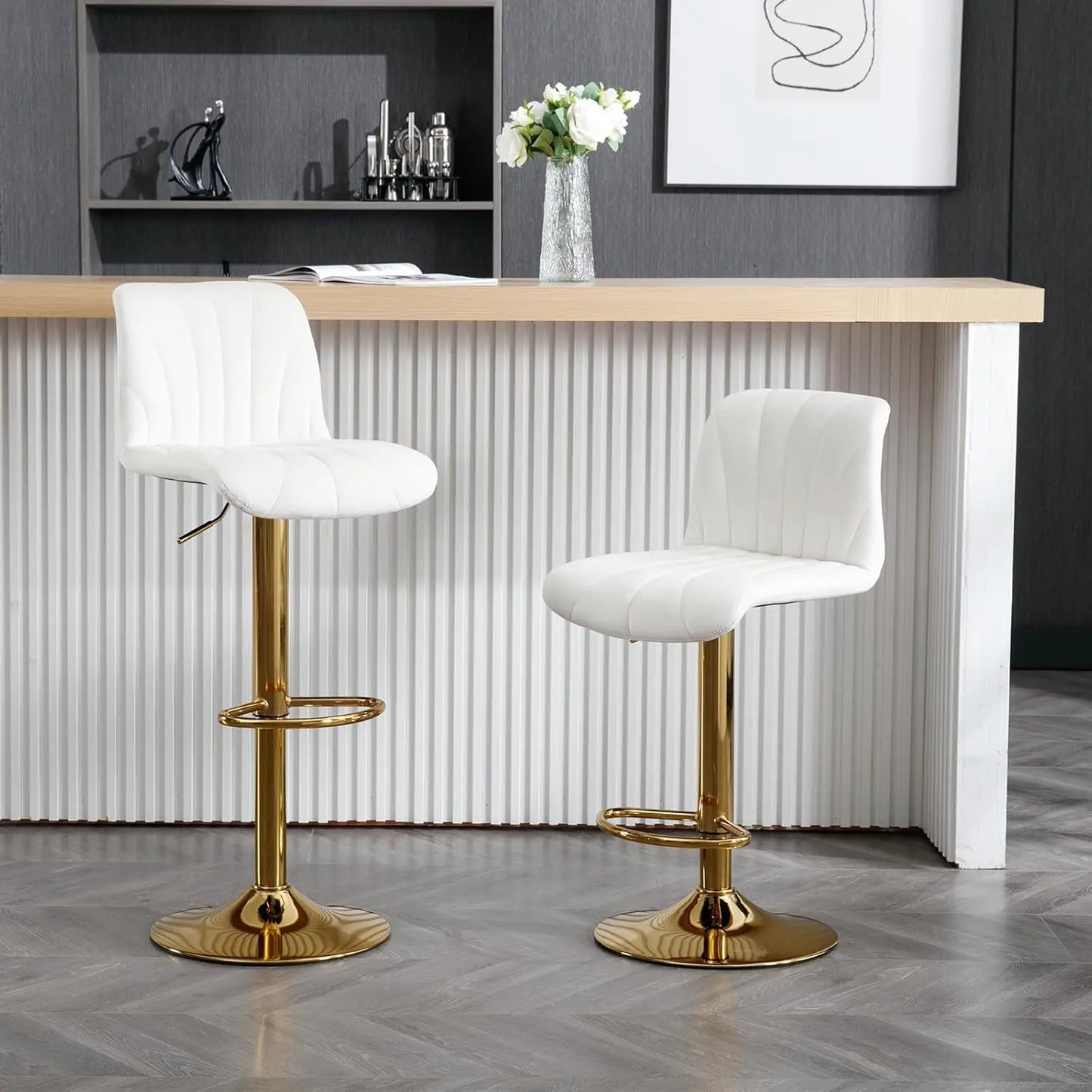 Swivel Bar Stools Set of 4, Counter Height Barstools with Golden Base, 5 Minute Assembly, Adjustable Velvet Armless Bar Chair