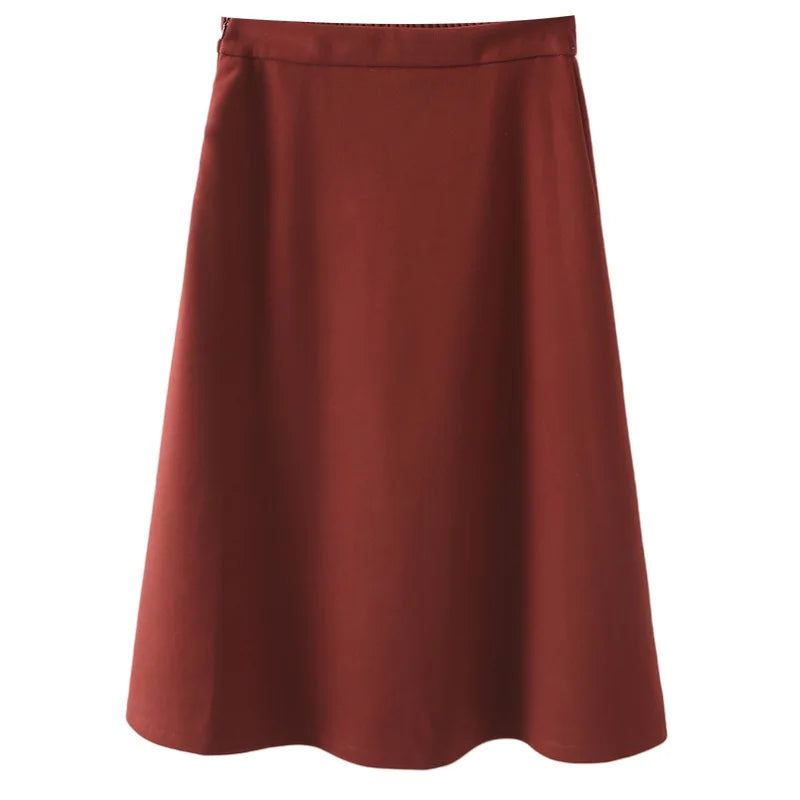 Red Woolen Umbrella Skirt Female Autumn Winter New Plus Size High Waist Loose MIDI Skirt 9280