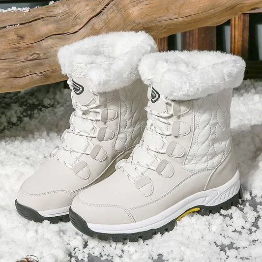 Women's winter boots, mid calf warm lined snow boots, non slip warm shoes, fashionable casual women's boots 2024