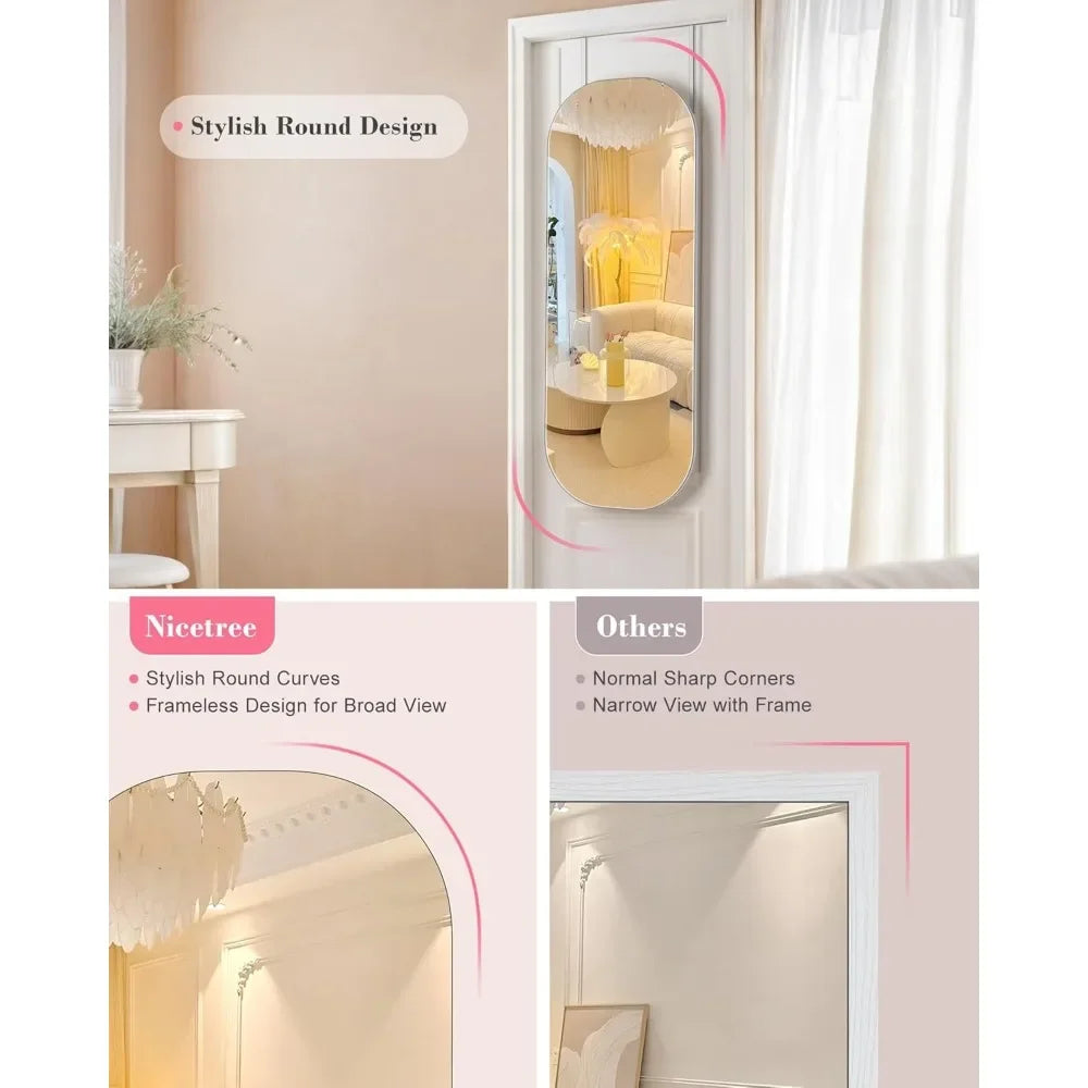 LED Mirror Jewelry Cabinet, Rounded Jewelry Armoire Cabinet, Lockable Wall or Door Mounted Jewelry Organizer with Interior