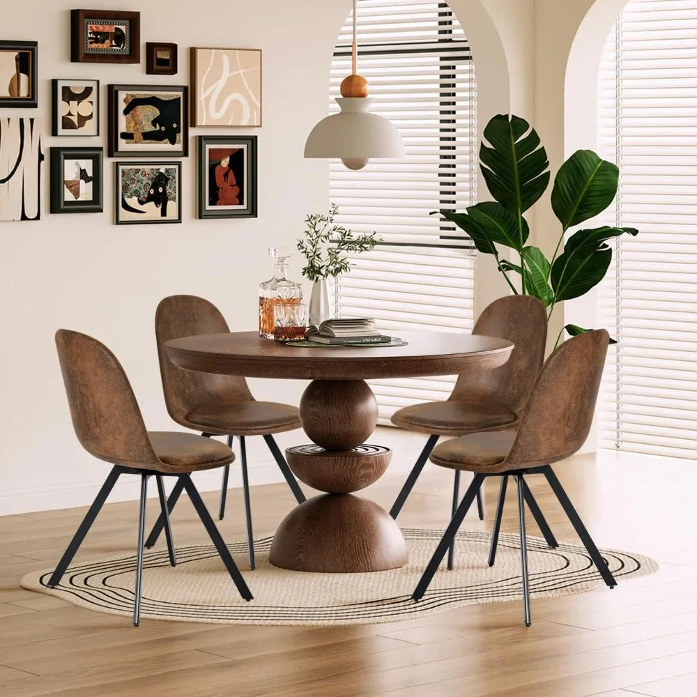 Swivel Dining Chairs Set of 4, Dining Room Chairs Suede Fabric Mid Back Armelss with Padded Rotated Seat Cushion and Metal Legs