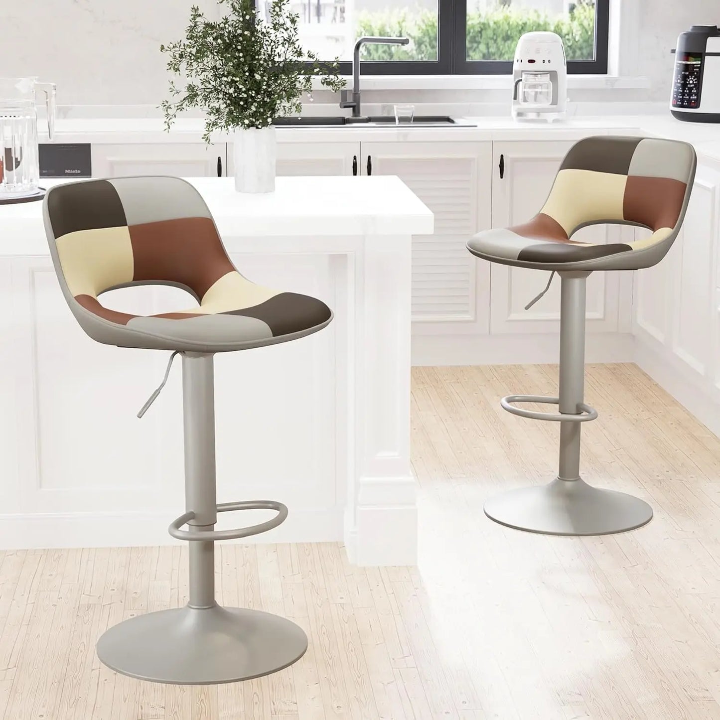 Bar Stools Set of 2, Adjustable Swivel Counter Height Bar Stools Faux Leather Upholstered Counter Stools with Back, Bar Chair