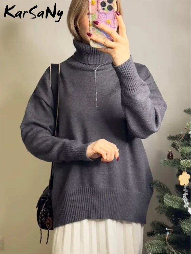 Women's Thick Sweaters Oversize Turtleneck Women Winter Warm White Pullovers Knitted High Neck Oversized Sweater For Women Tops