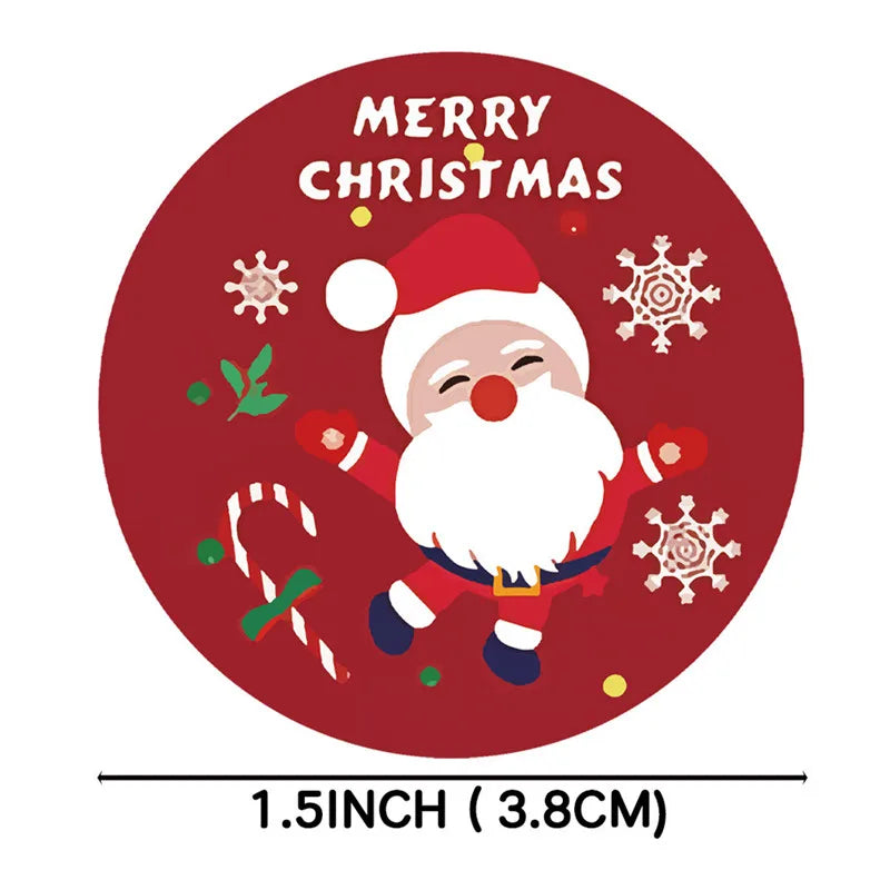 500Pcs/Roll 38mm Merry Christmas Kraft Paper Stickers for Xmas Gift Packing Decor, Christmas Theme Adhesive Labels Baking Seals