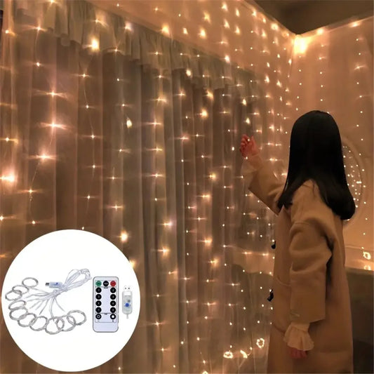 2024 Christmas Holiday LED Decoration for Home Lights Fairy Bedroom String Garland Lighting Curtain Lights with Remote Control