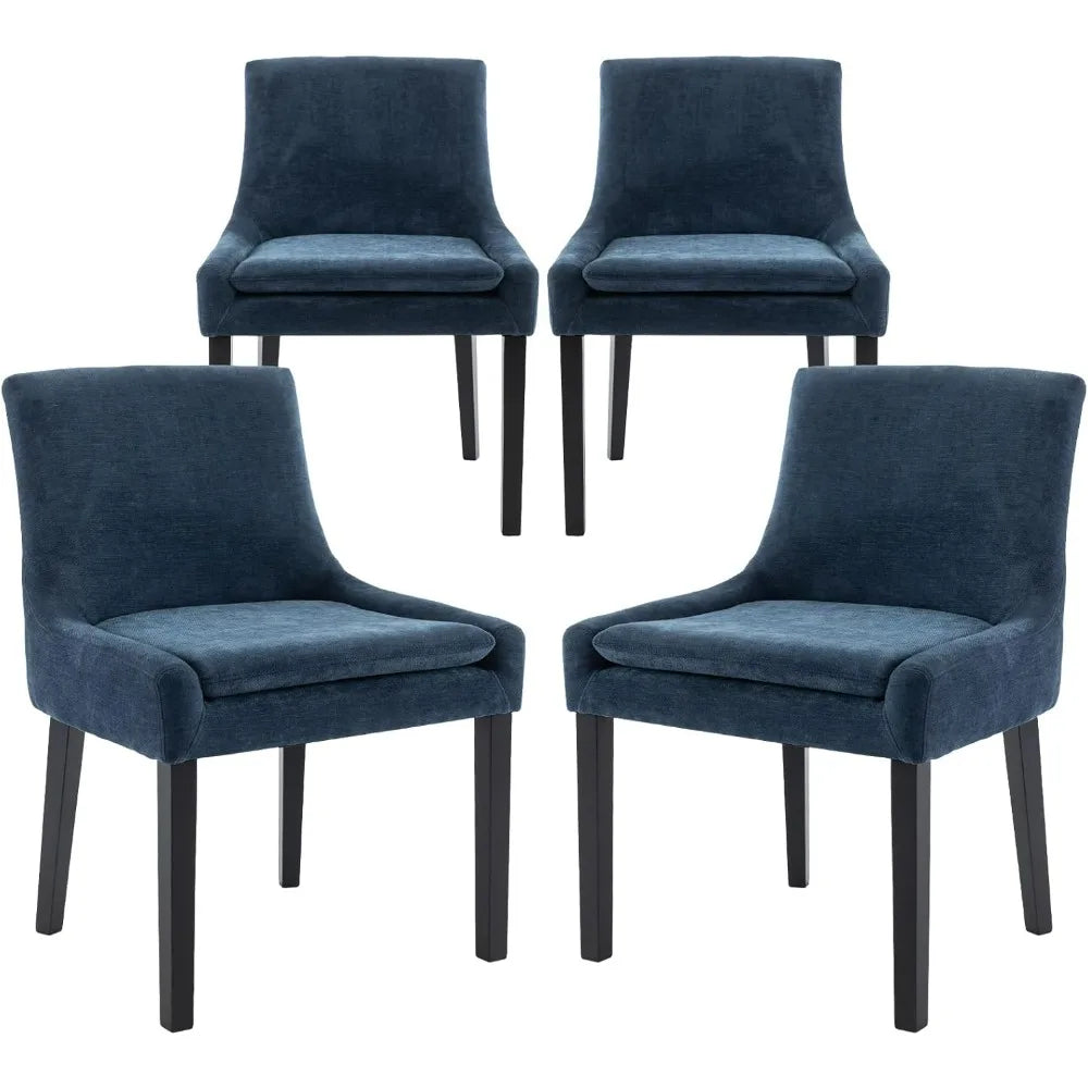 Upholstered Corduroy Accent Side Leisure Chairs With Mid Back and Wood Legs for Living Room/Dining Room-Blue Chair Chaises Table