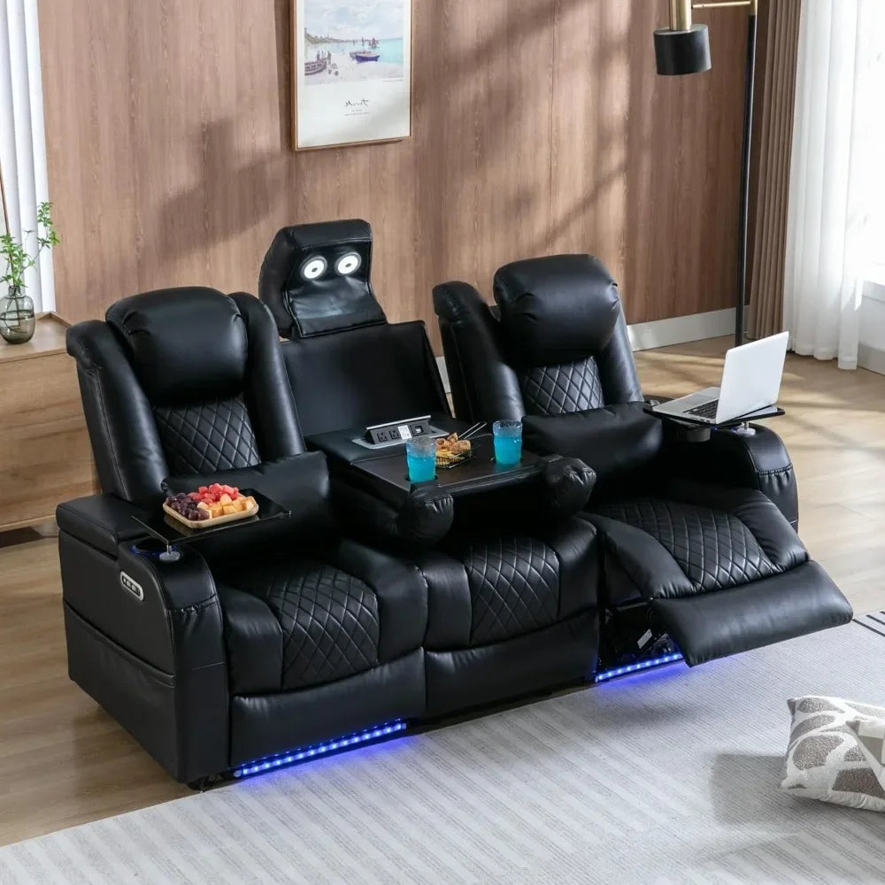 Reclining Sofas, Touch Reading Lights, Lumbar Pillow, Tray Table, Center Drop Down Console, Movie Theater Recliner Sofas