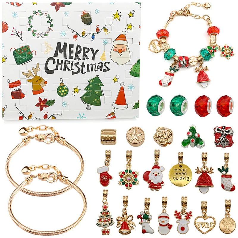 24 Countdown Calendar Advent Surprise Blind Box Set Christmas Charms Bracelet Set DIY Creative Ornaments Christmas Child Gifts