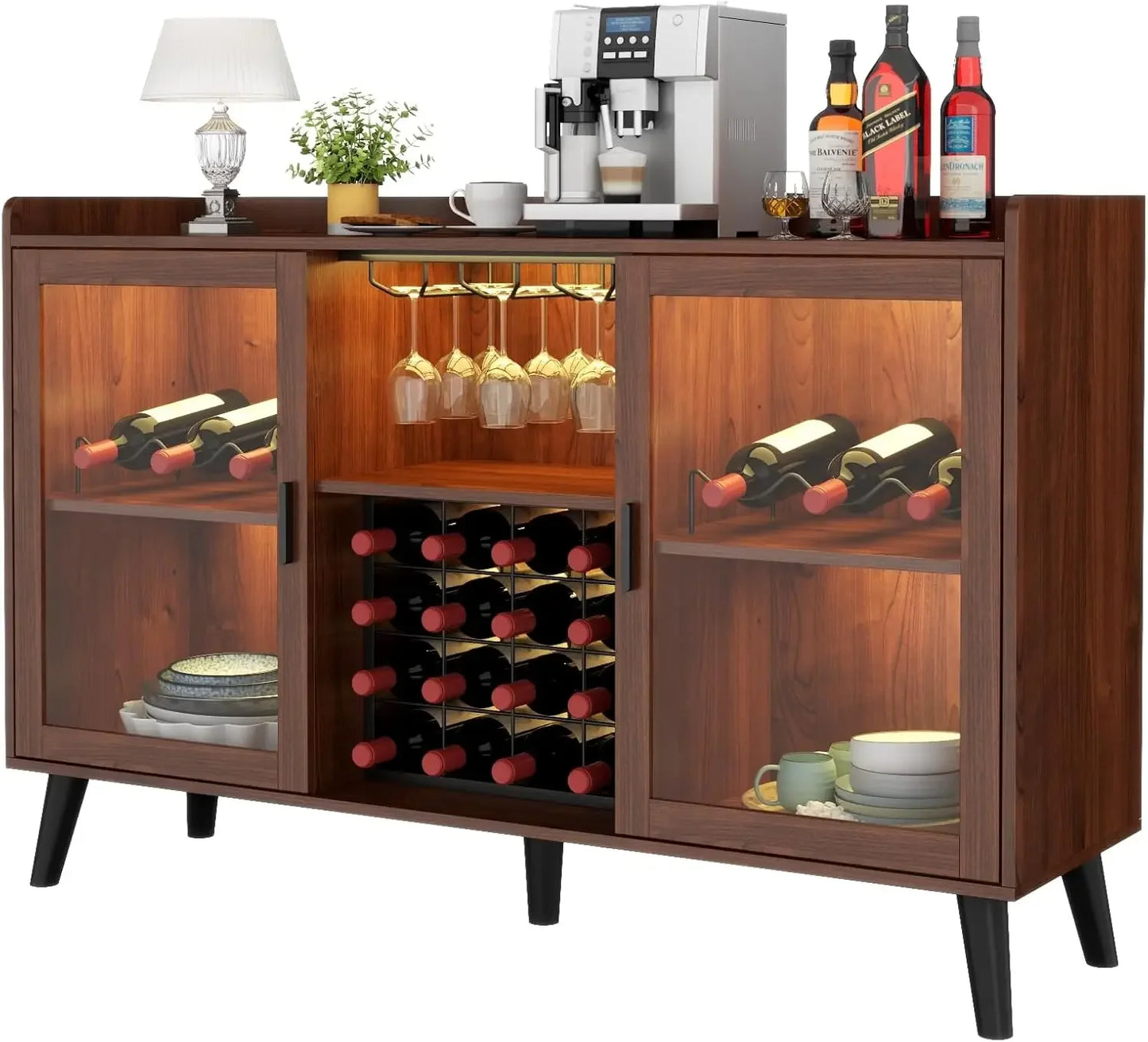 Wine Bar Cabinet with Led Light, Home Coffee Cabinet Glass Rack, Kitchen Buffet Sideboard  Freestanding Liquor Cabinet