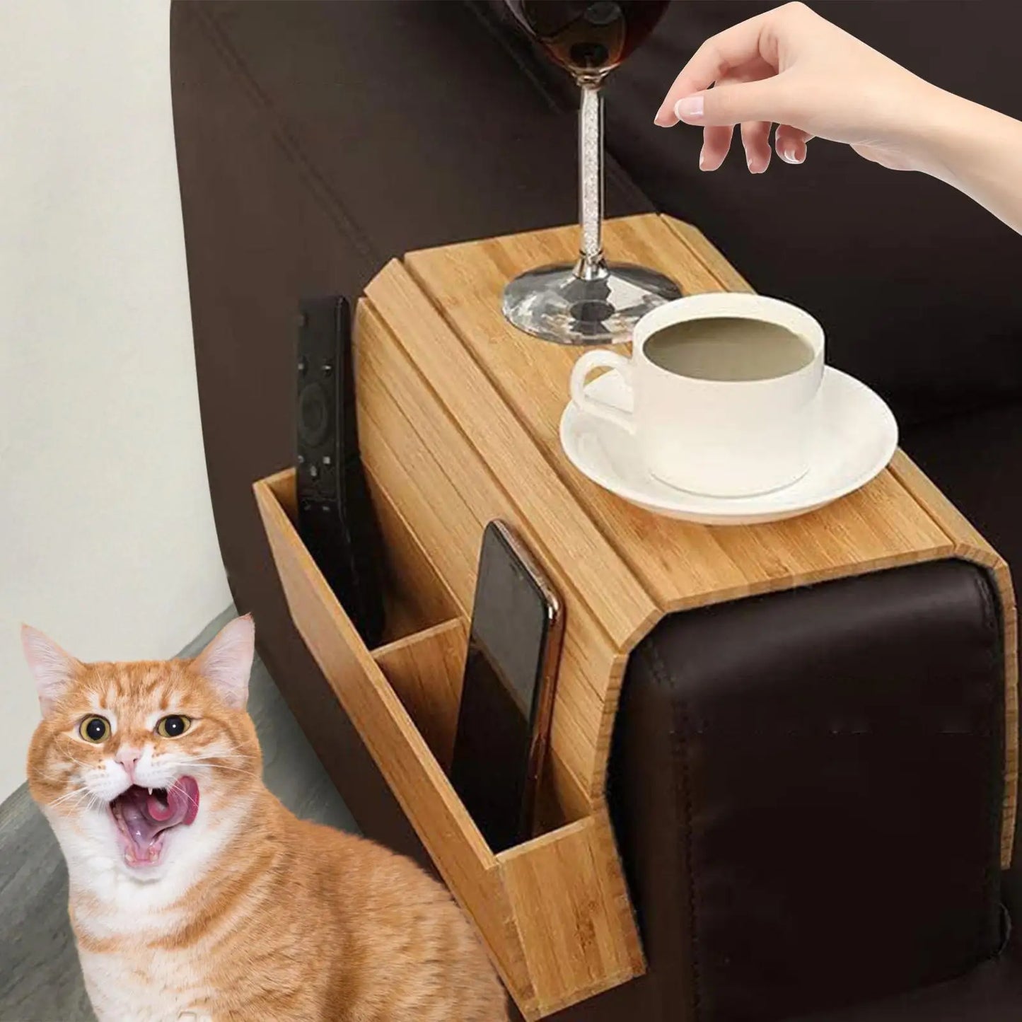 Couch Cup Holder Wooden Space Saving Couch Chair Caddys with Cup Tray Furniture Storage Bag Storage Tray Sofa Armrest Organizer