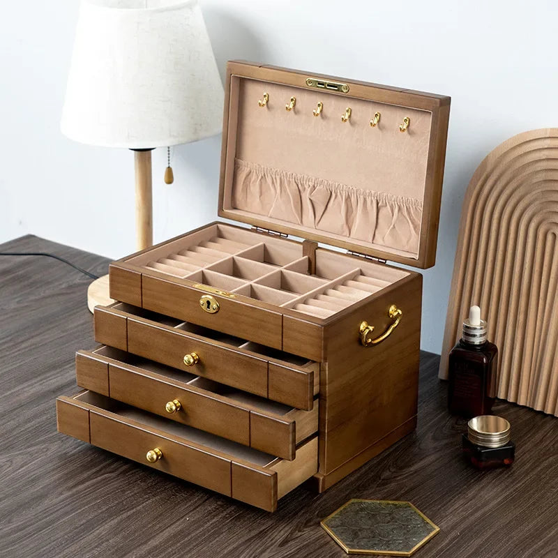 Wooden Jewelry Box Large Organizer Storage with Lock Luxury Jewelry Box Multi Functional Large Retro Packaging Gifs Supplies