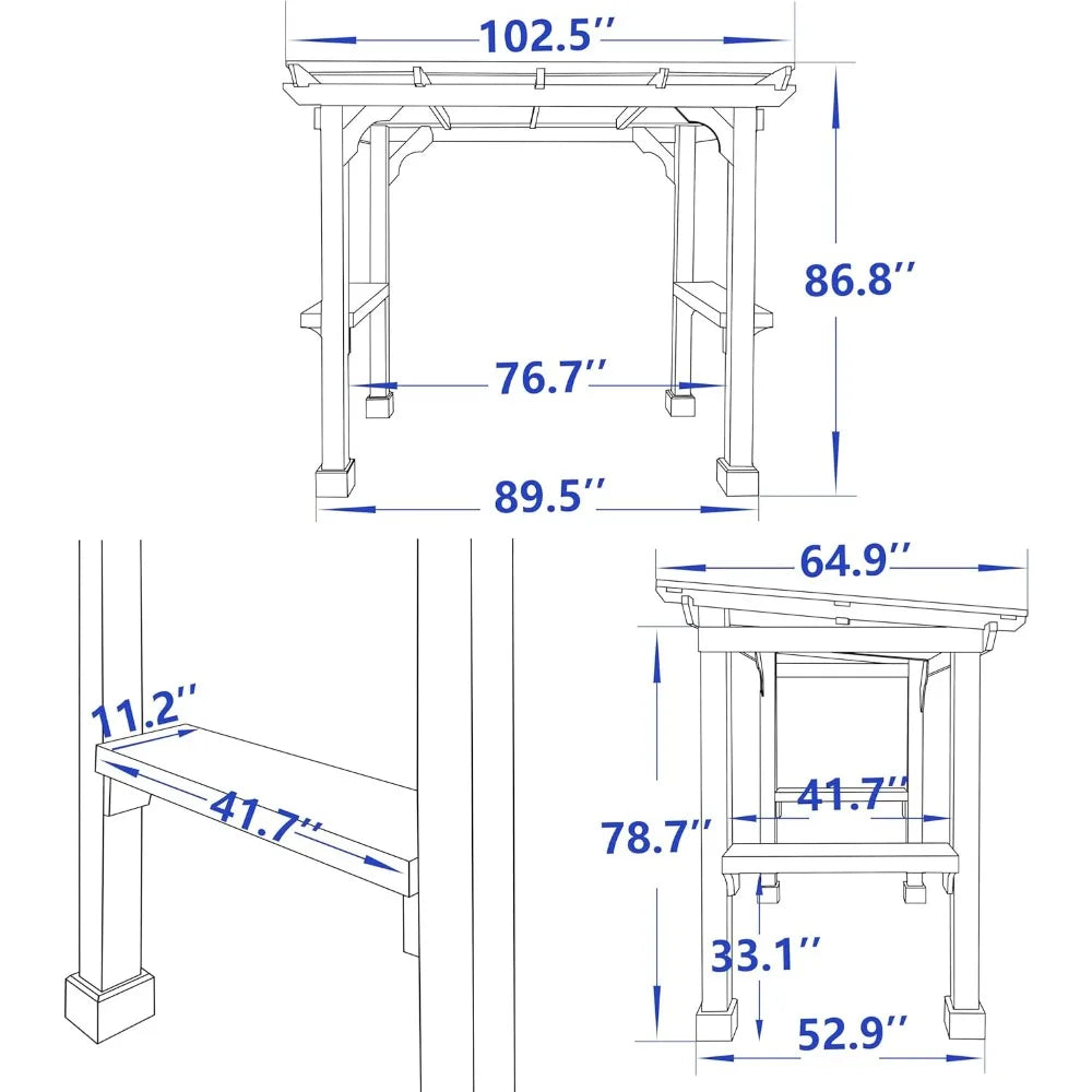 8’x5’ Grill Gazebo,  Rainwater Drainage, Wood Frame, BBQ Gazebos for Barbecue, Backyard, Garden, Outdoor Patio Gazebo