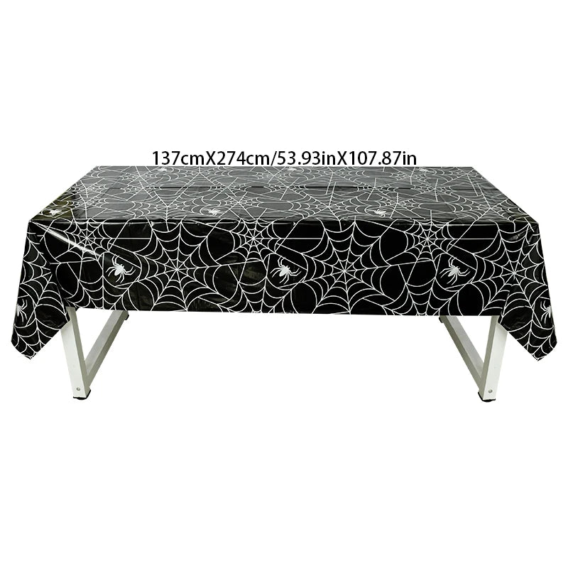 Halloween Party Black White Spider Web Disposable Tablecloth Dining Table Cover Happy Helloween Birthday Party Decorations