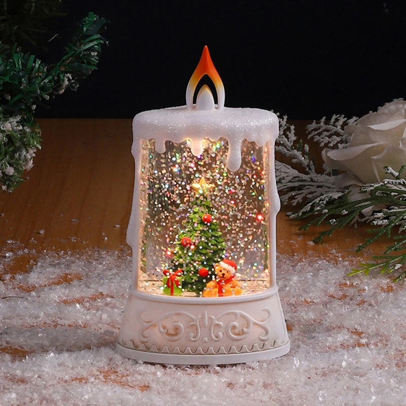 Christmas Flameless Candle Water Glittering Light-Up Candle Christmas Snow Globe Candle Party Decor Christmas Holiday