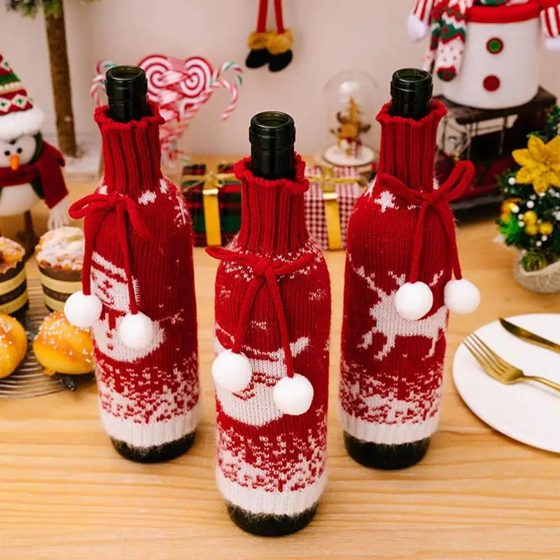 Wine Bottle Covers Holiday Knitted Elk Wine Bottle Cover Christmas Wine Bottle Decoration Decorative Elastic Wine Bottle Sweater